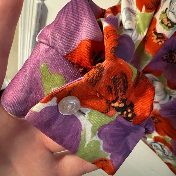 1970’s Floral Flower Power Womens Collared Blouse Bow Tie Top Medium Vintage - Picture 5 of 10